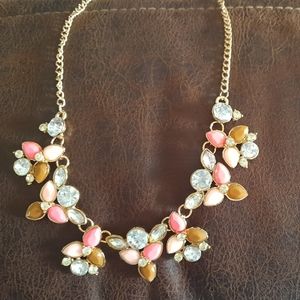 Ladies Gold-Tone Pink/Brown Fashion Necklace